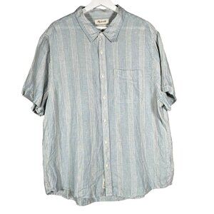Madewell 100% Linen Shirt Perfect Fit Short Sleeve Button Up Striped